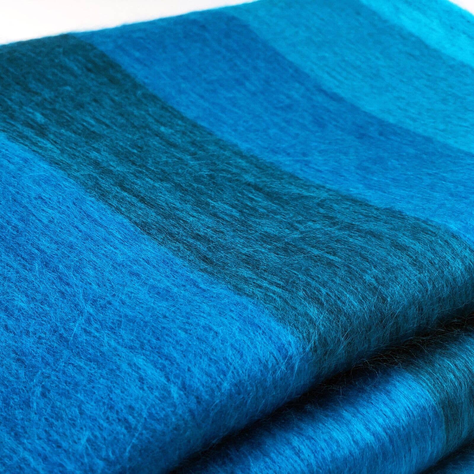 ECUALAMA Baby Alpaca Wool Throw Blanket, Blue-Turquoise Stripe, 90x65 in